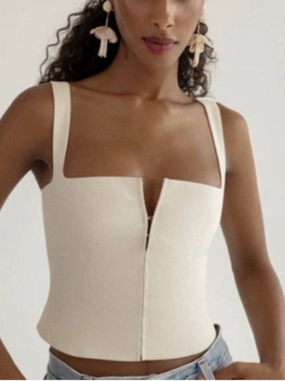 Orseund Iris Cream Structured Square-Neck Crop Top